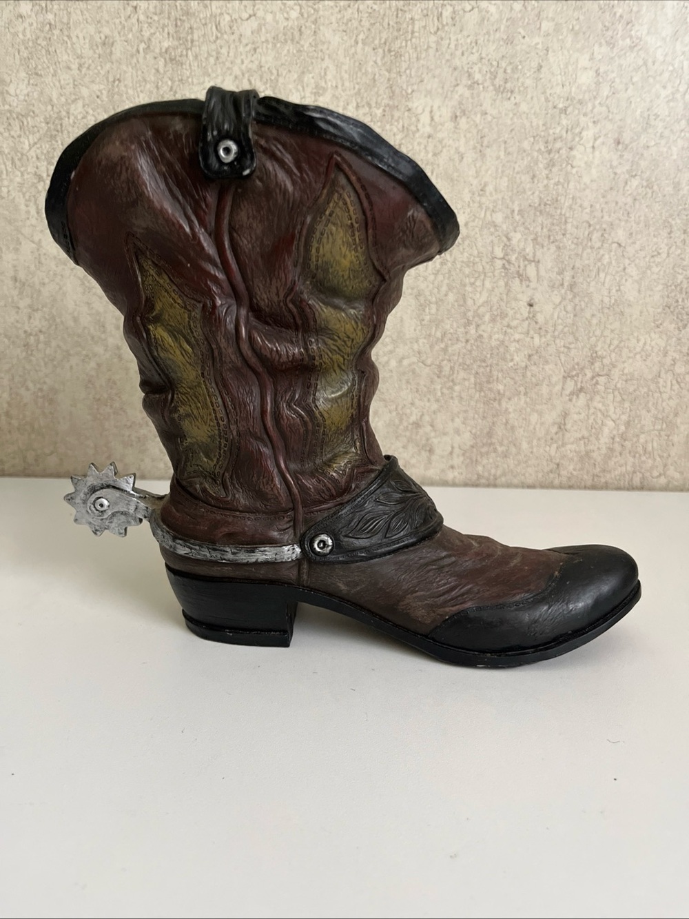 Rustic Resin Cowboy Boot Planter Vase Western Farmhouse Spur Boho-Chic Rodeo 8”